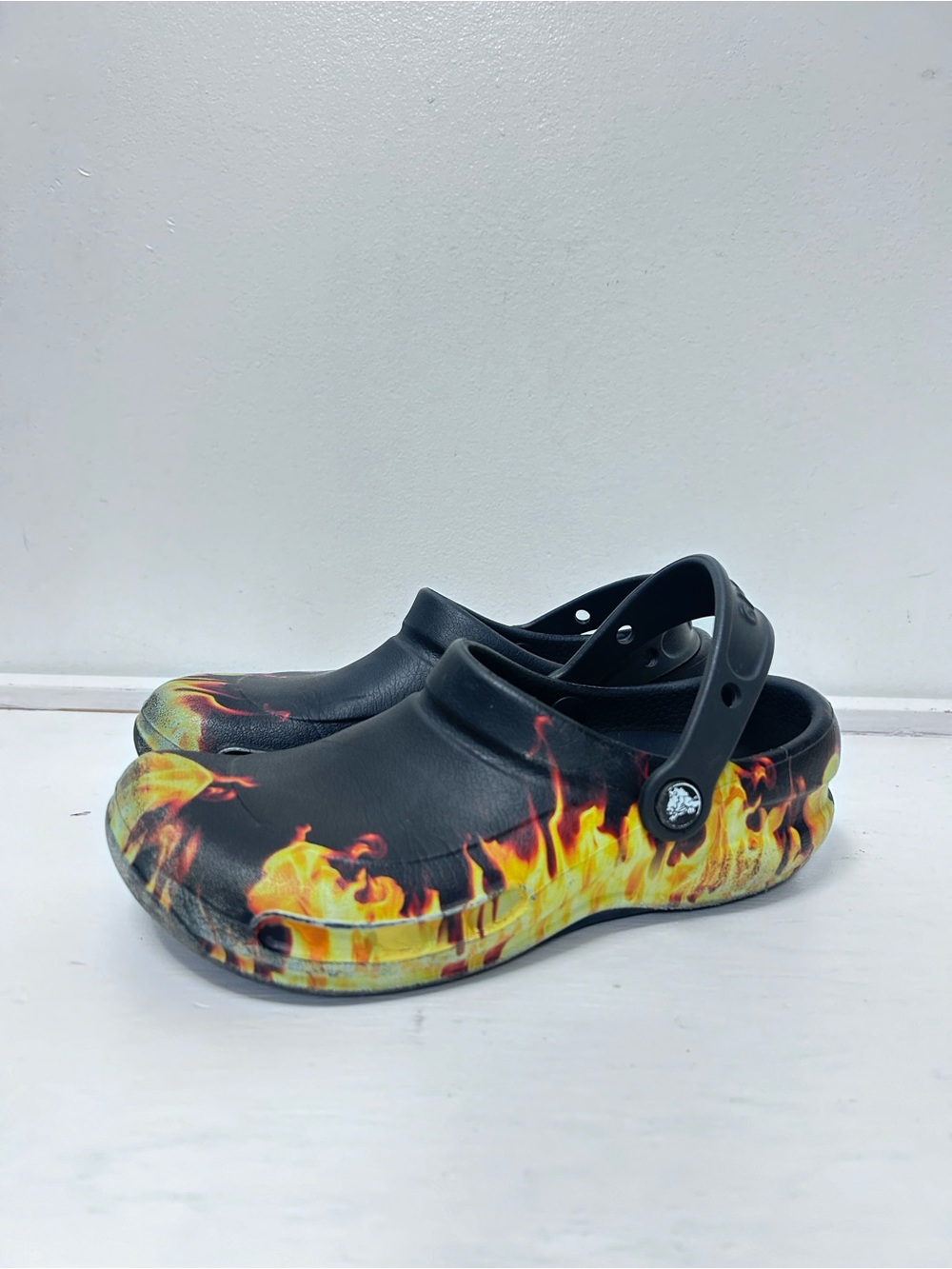 Crocs Bistro Black Graphic Clogs Flame Fire Print Work Shoes Non Slip M5 / W7